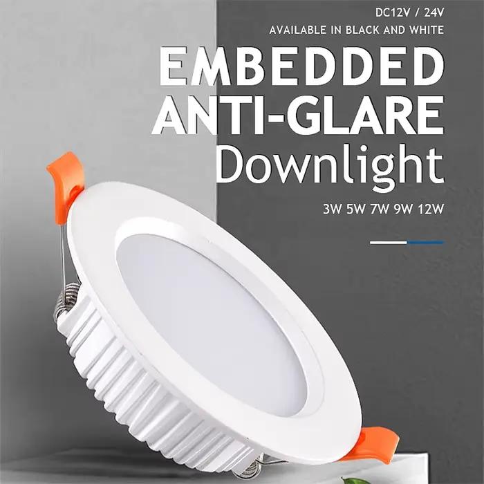 DC 12V LED Downlight plafonnier 24V projecteur 3W 5W 7W 9W 12W Grille encastrée Ultra-mince tension