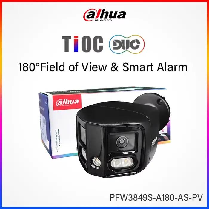 Dahua 4K 180 ° Caméra à double objectif, protection intelligente, lumières d'avertissement rouge e