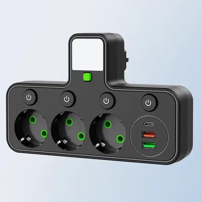 Multiprise murale avec prise EU, 3 prises AC, 2 USB et 1 Type-C