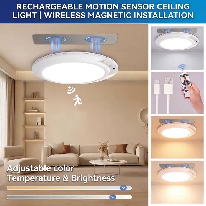 Lampe de plafond à détecteur de mouvement, rechargeable par USB Type-C, magnétique, sans fil, avec t