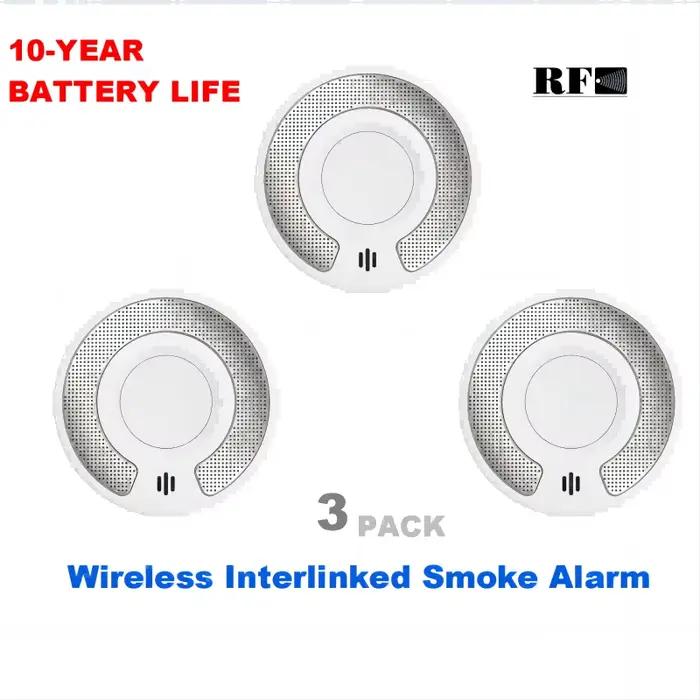 Détecteur de fumée/télécommande interconnectée par batterie de 10 ans, alarme incendie sans fil inte