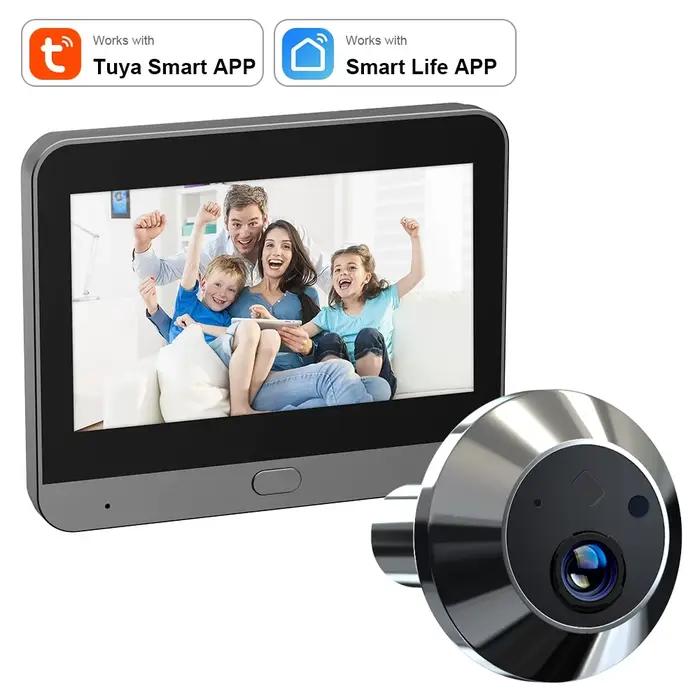 Mini Vie Intelligente Tuya 3MP 140 ° Grand Angle de vue 2.4Ghz WiFi porte magique judas oeil PIR c