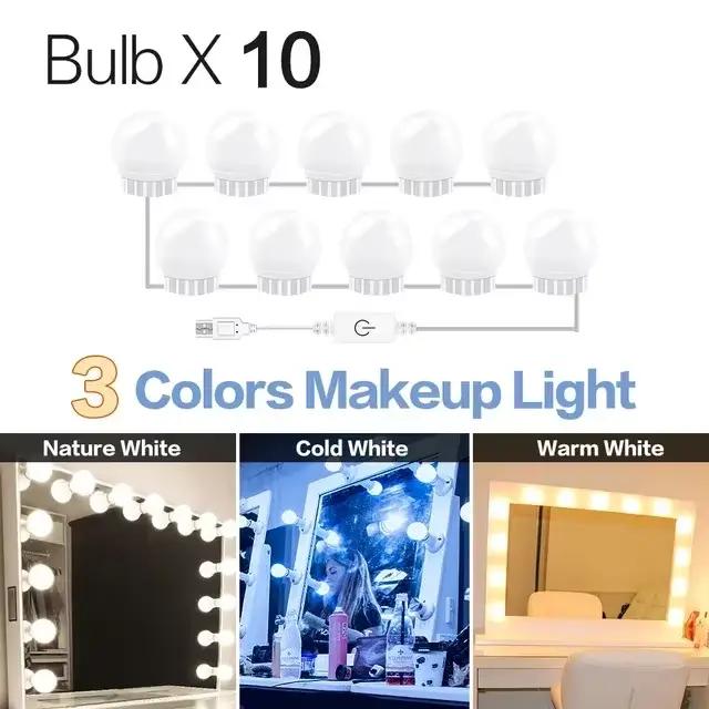 10 LED ampoules détachables lampe de miroir de maquillage professionnel alimentation USB lumière de