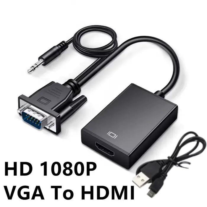 Câble adaptateur VGA vers HDMI HD 1080P avec sortie Audio 3.5mm + convertisseur VGA vers HDMI alimen
