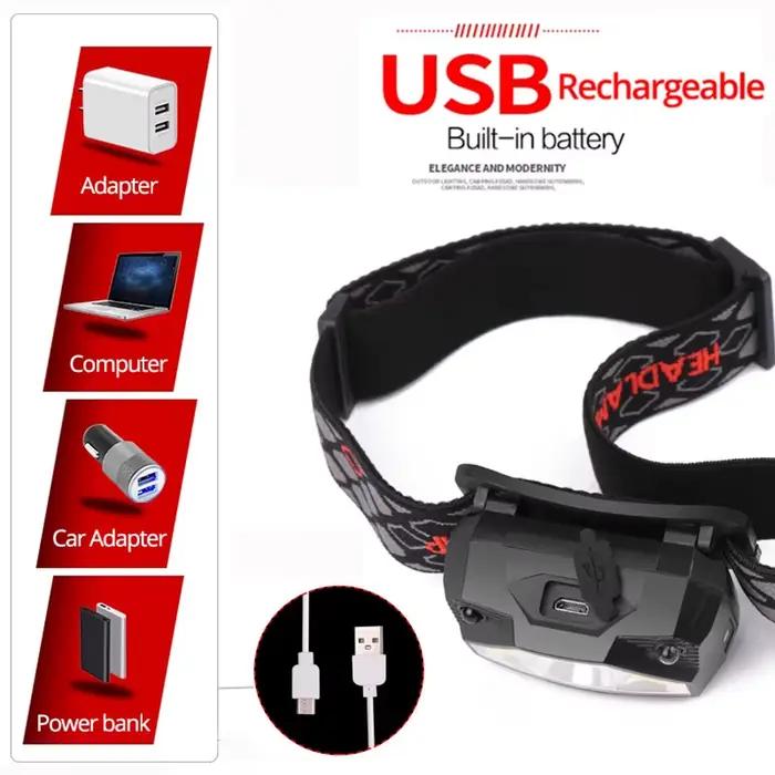 8 Modes Handfress capteur de mouvement puissant phare LED lampe frontale COB lampe de poche torche l