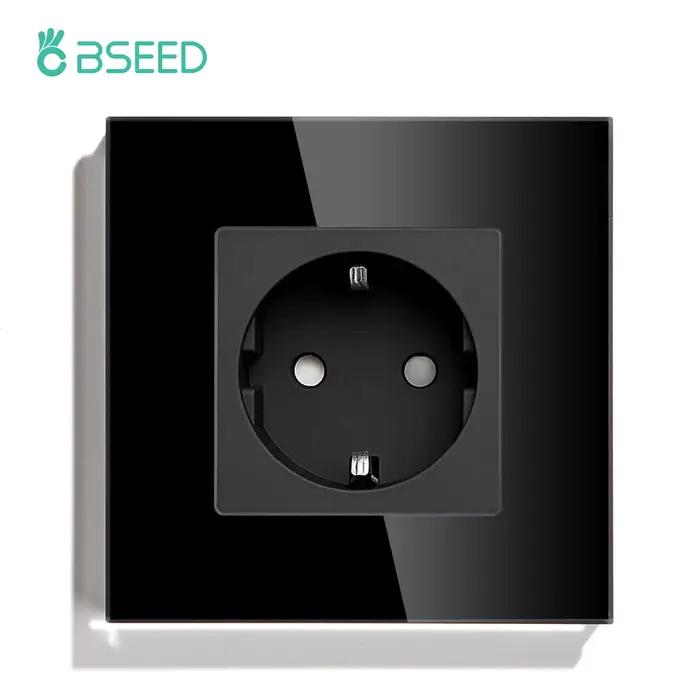 Prises murales standard européennes BSEED, prise simple, double, triple, quadruple, en verre, noires