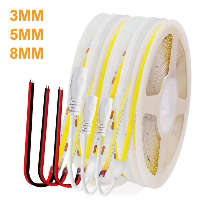 Bande LED COB 12V 320 LED/M, largeur 3MM 5MM 8MM, flexible, ruban lumineux LED FOB, RA90, éclairage