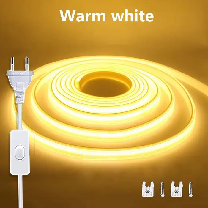 Bande lumineuse LED 220v avec interrupteur marche-arrêt, bande LED COB extérieure étanche, ruban Fle