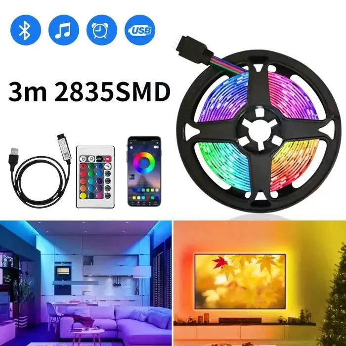Bande lumineuse RGB LED USB, SMD 2835, 5V, flexible, 3m, ruban de lumière intelligent, Bluetooth, po