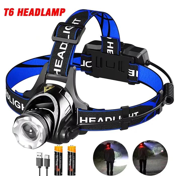 T6 lampe frontale haute puissance lampe de poche lanterne utilisation 2 18650 batterie phare Led Cam
