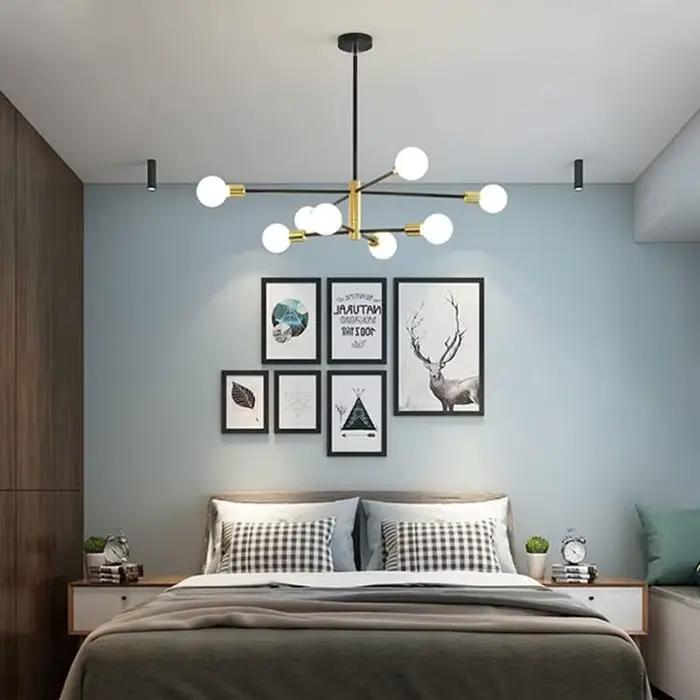 Lustre nordique moderne Sputnik noir lampe à LED 4/6/8 lumière éclairage domestique luminaires d'int