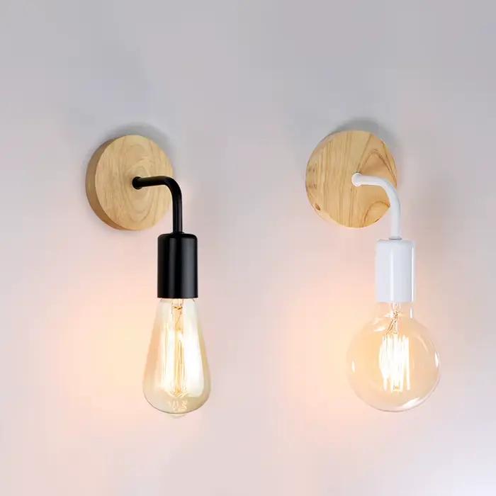 Applique murale en bois Vintage applique murale luminaire E27 110V 220V lampe de chevet rétro décor