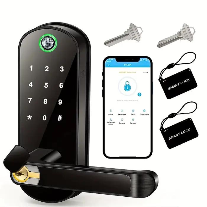 Serrure de porte intelligente à empreintes digitales, télécommande sans clé, WiFi, écran tactile num