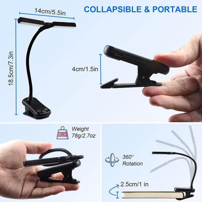 Nouveau 3 couleurs 8 luminosité 14 LED pince sur livre lumière Usb Rechargeable veilleuse Portable l