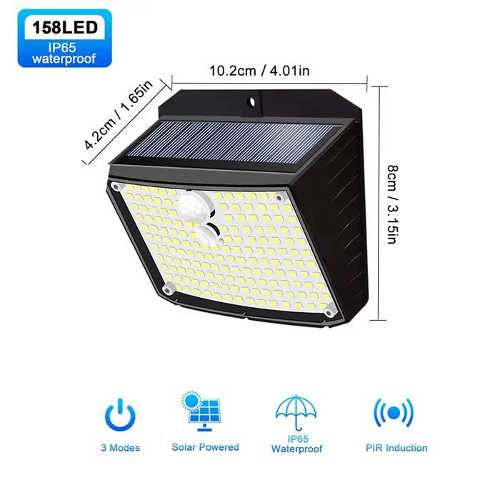 Lampes solaires à détecteur de mouvement 158 LED avec 3 modes d'éclairage, étanches IP65, lampe mura