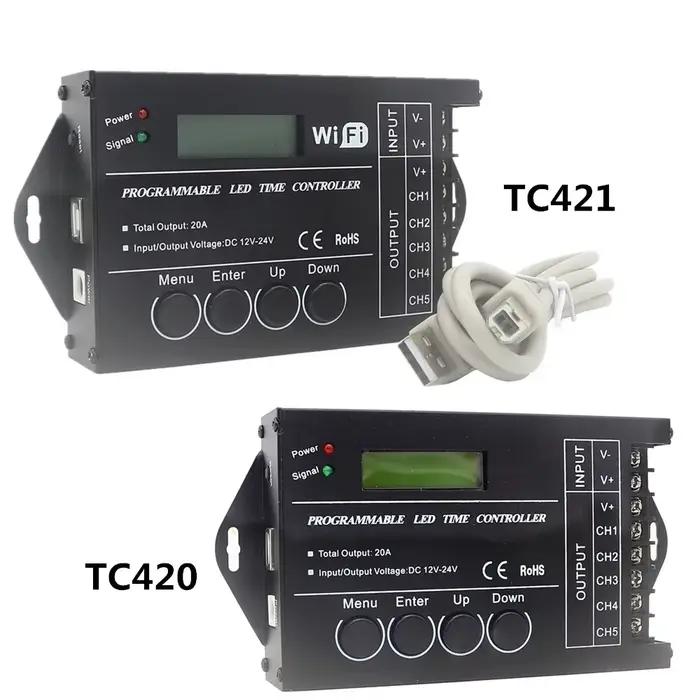 TC420 TC421 contrôleur Programmable de temps Wifi 5 CH sortie DC12V/24V 20A RGB contrôleur de bande