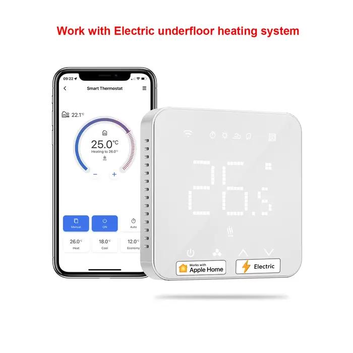 Thermostat WiFi intelligent Meross pour système de chauffage électrique par le sol, écran tactile, f