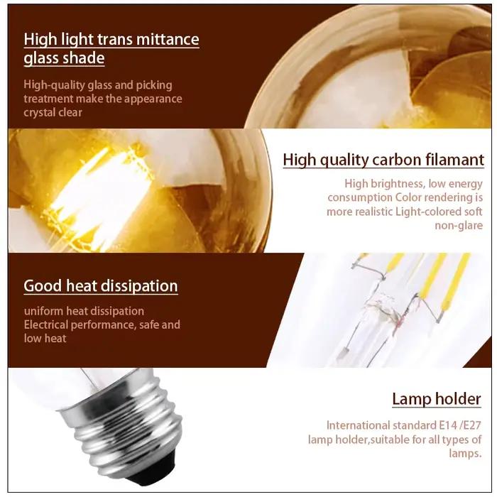 Ampoule à Filament LED E27 rétro Edison lampe 220V 2W 4W 6W 8W E14 Vintage bougie Globe lustre éclai