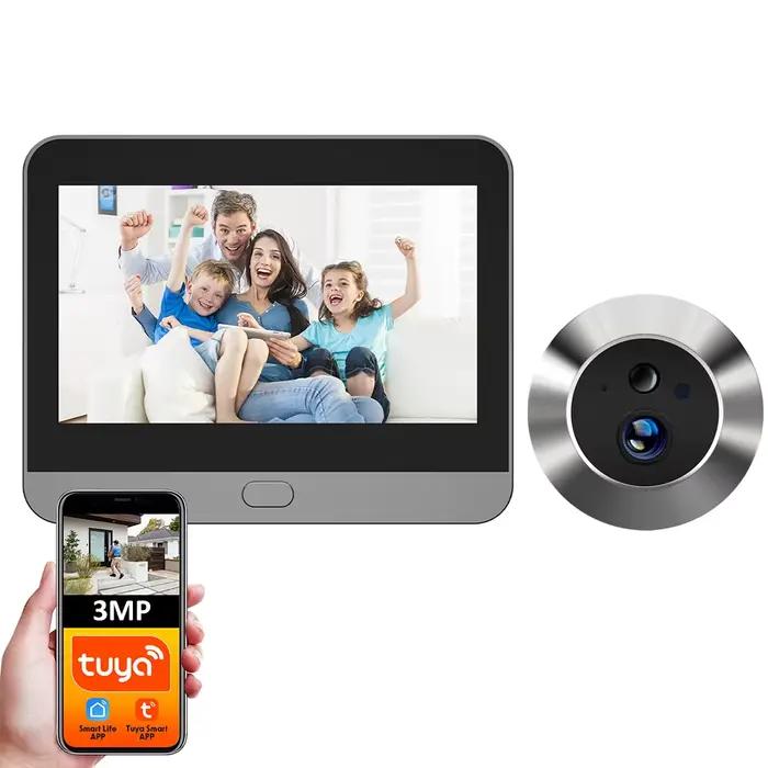 Tuya Smart 3MP 140 ° grand Angle de vue Mini judas numérique visionneuse WiFi IR PIR détection sonne