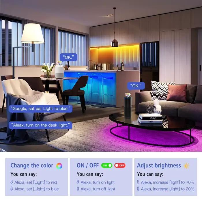Tuya Smart Life APP 5V-24V WiFi 3 broches 4 broches RGB LED bande lumineuse télécommande sans fil ma