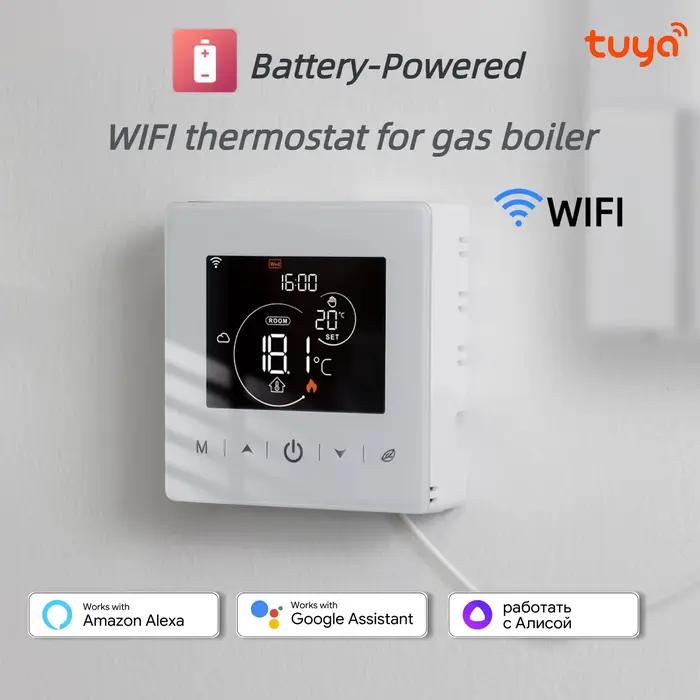 Thermostat intelligent Beok Smart Home Tuya WIFI, alimenté par batterie, pour chaudière à gaz, compa