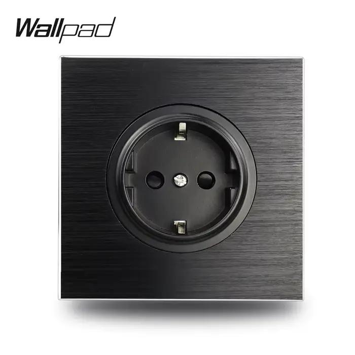 WallSub L6-Prise électrique murale Schuko EU en aluminium noir, 86x86mm, en métal satiné