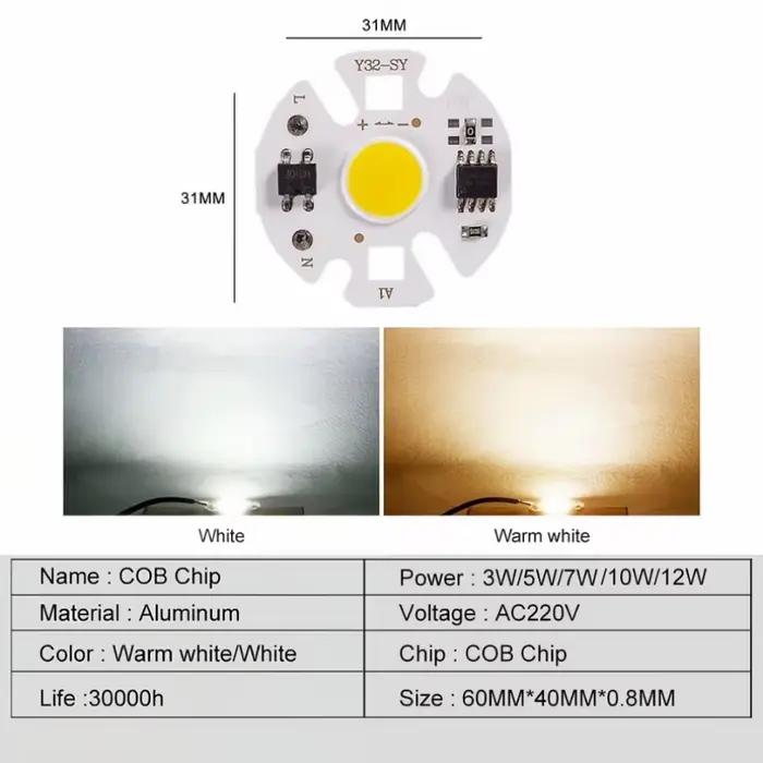 MunLii pas besoin de pilote 220V LED COB puce 3W 5W 7W 10w 12w LED puce lampe intelligente IC LED am