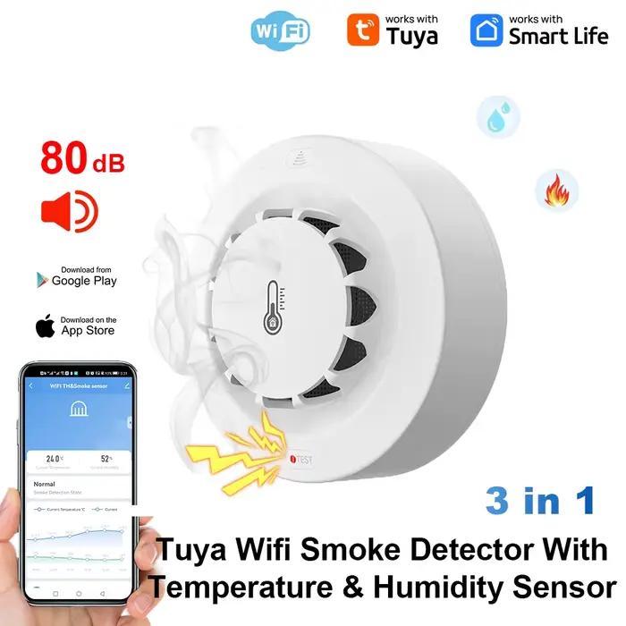 Tuya Wifi BT détecteur de fumée à deux connexions dispositif de mesure de la température et de l'hum
