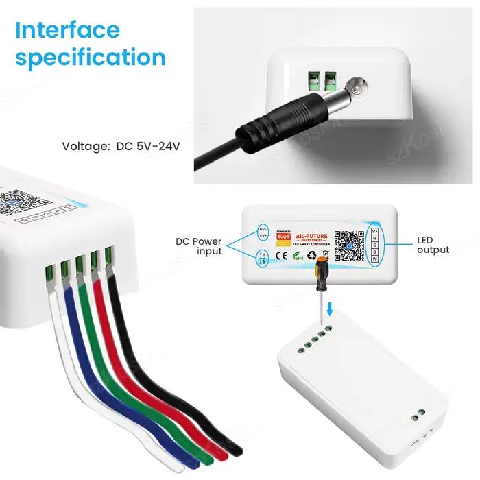 Tuya WiFi contrôleur LED intelligent DC5V-24V RGB/RGBW/RGBCCT variateur couleur unique bande LED tél