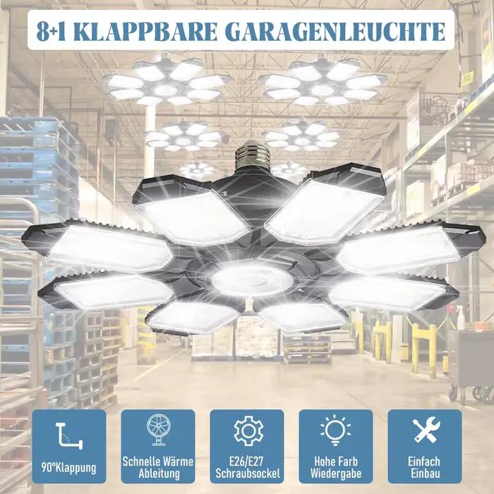Plafonnier LED pliable avec 10 panneaux réglables, lampe de garage, luminaire industriel, atelier, E