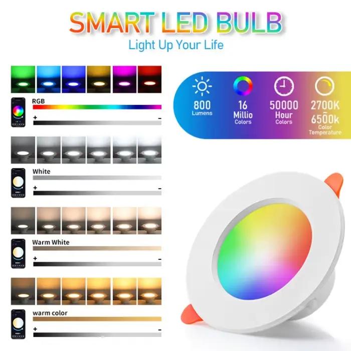 TUYA LED Downlight Dimmable AC85-265V 10W 15W Intelligent Graffiti contrôle voix APP RGB CW couleur