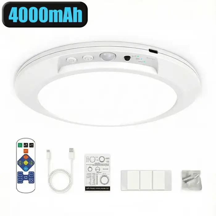 Plafonnier à détecteur de mouvement, rechargeable par USB, 19 cm, sans fil, magnétique, avec télécom