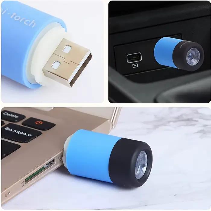 Mini torche LED lampe de poche Rechargeable Portable porte-clés interrupteur rotatif étanche Camping