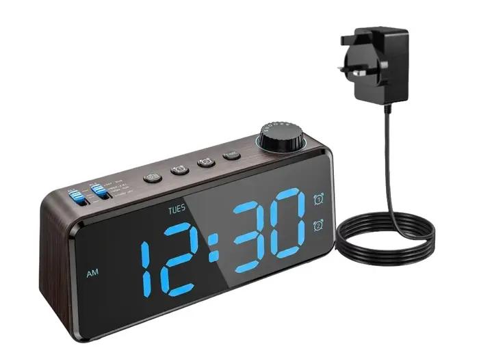 ANJANK-Réveil Numérique Radio FM avec Grand Écran LED, Alarmes Touristes, Chargement USB, Gradateur