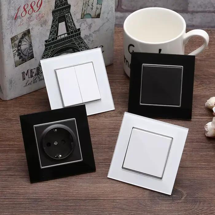 1 2 3 Gang EU interrupteur avec indicateur LED Wallpad verre cristal noir 110 V-250 V 2 voies croix bascule bouton