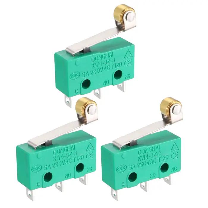 3Pcs KW4-3Z-3 Micro Fin de Course SPDT NO NC 3 politiquement als Momentané Charnière Rouleau Levier Vert Microswitch