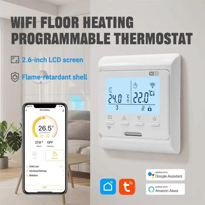 Thermostat WiFi numérique AC100V-240V 3A 16A pour chauffage par le sol avec écran LCD et commande vocale via Alexa Google Assistant