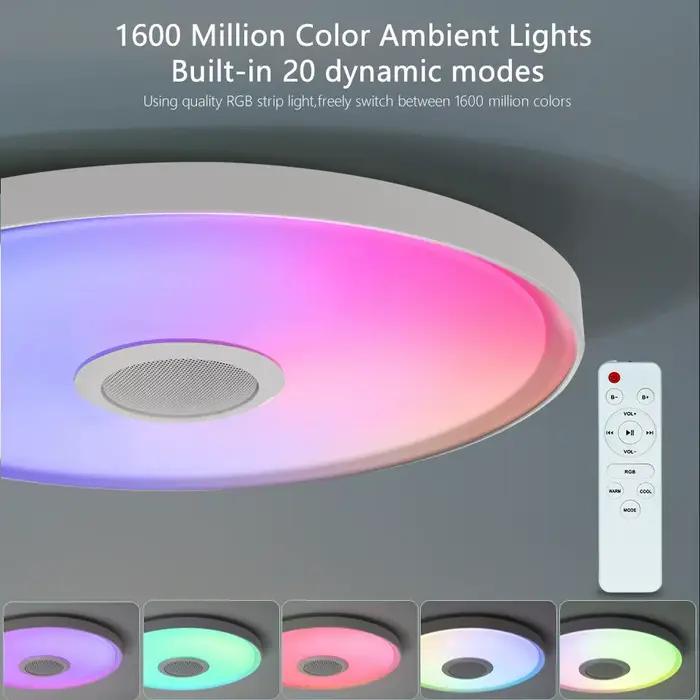 Plafonnier intelligent LED RGB avec télécommande et haut-parleur pour éclairage musical et ambiance personnalisée chambre salon moderne