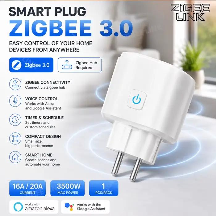 Prise intelligente WiFi ou Zigbee 3.0 EU avec moniteur de consommation