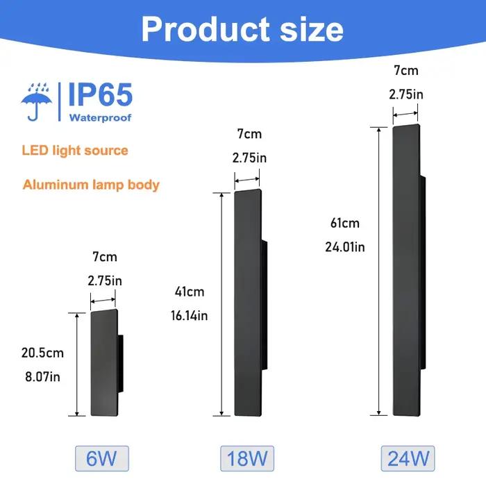 Applique murale LED extérieure IP65 étanche en aluminium haut vers le bas lumière 18W 110V/220V noir blanc pour éclairage extérieur de porche de cour