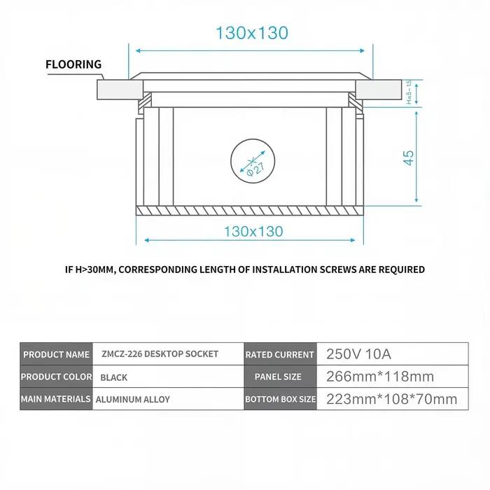 Prise pop-up multifonctionnelle à hauteur lente avec USB/HDMI-prise de bureau de conférence intégrée en alliage d'aluminium