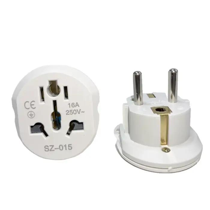 Adaptateur de Voyage Universel 16A 250V Prise Corée UE 2 Broches Rondes Haute Qualité pour AU US UK CN vers UE KR