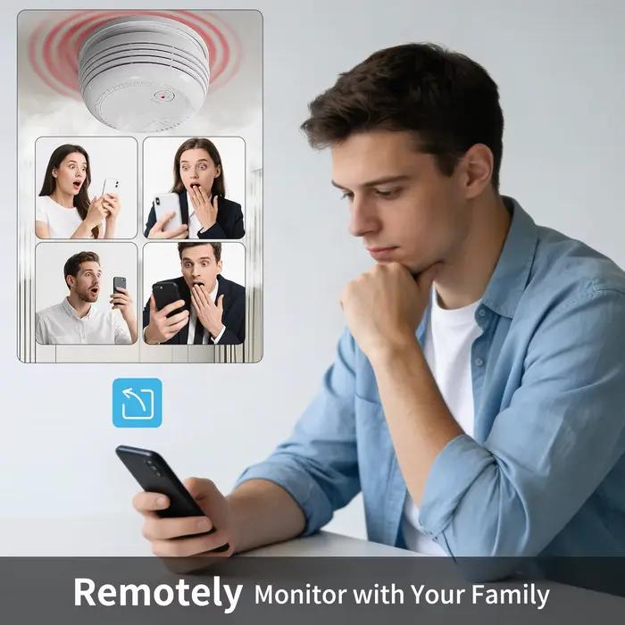 Détecteur de fumée WiFi à détection à 360° avec application de contrôle à distance et capteur