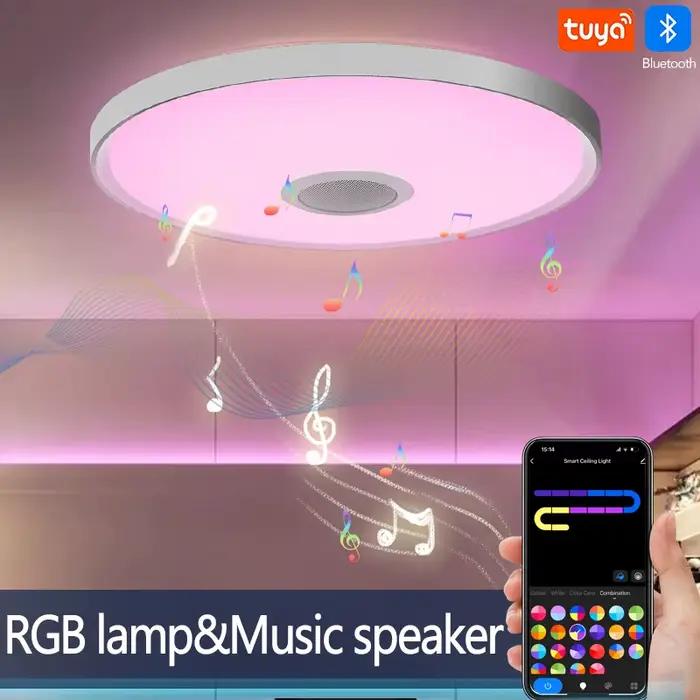 Plafonnier intelligent LED RGB avec télécommande et haut-parleur pour éclairage musical et ambiance personnalisée chambre salon moderne