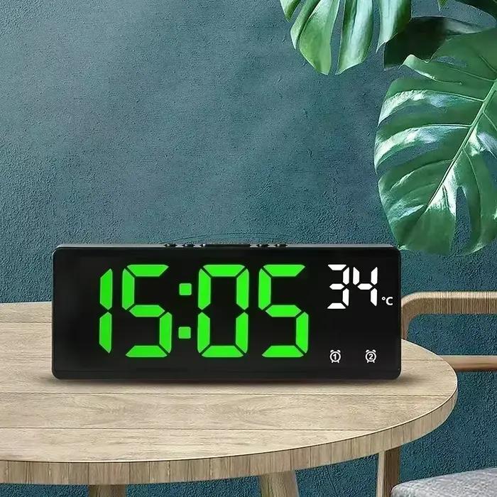 Commande vocale réveil numérique température double alarme Snooze horloge de Table de bureau Mode nuit 12/24H