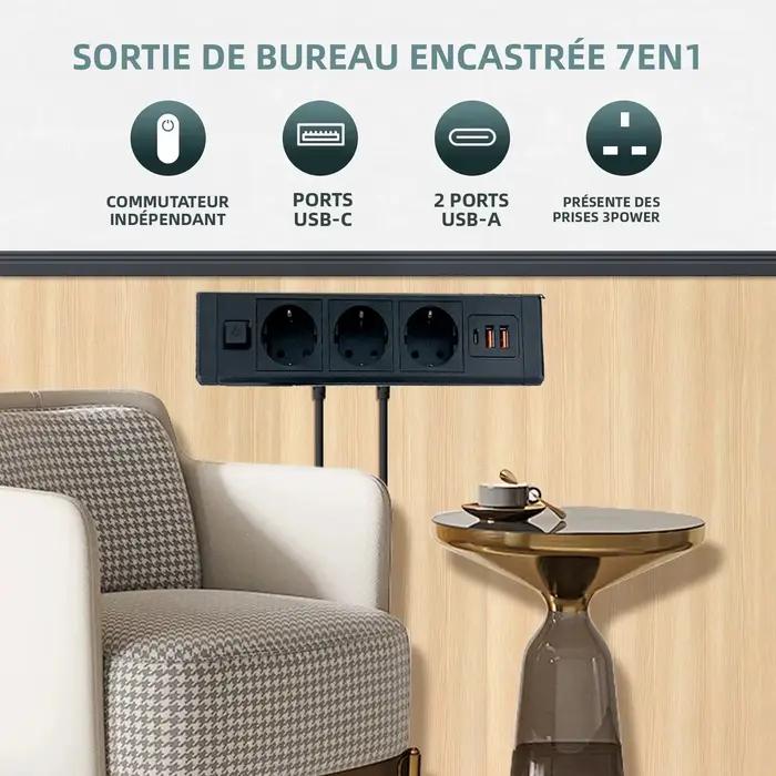 Prise cachée de bureau intégrée EU KR prises dissimulées avec Surface d'alimentation USB type-c