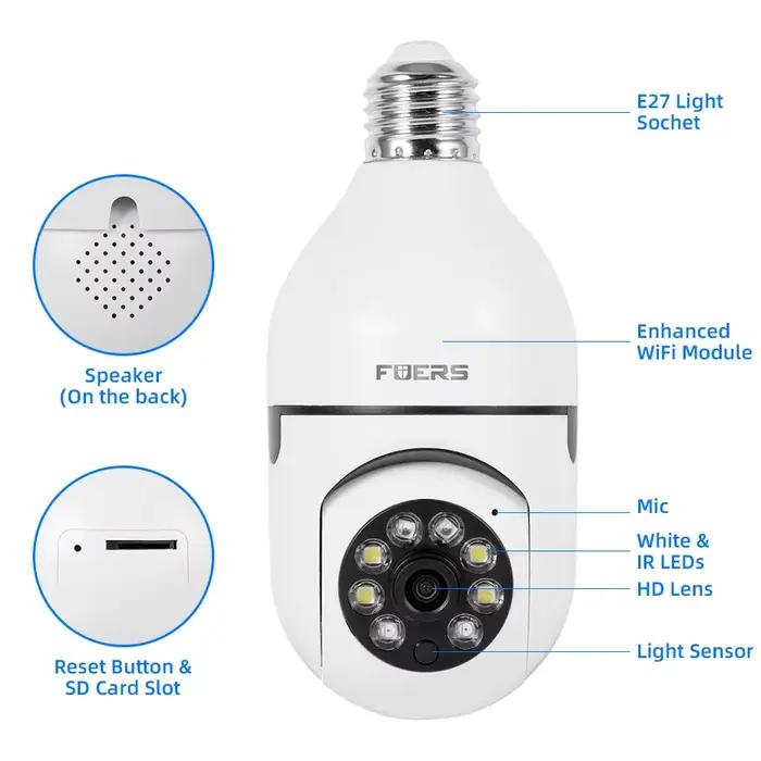 Ampoule E27 caméra de Surveillance couleur Vision nocturne automatique suivi humain Zoom moniteur de sécurité