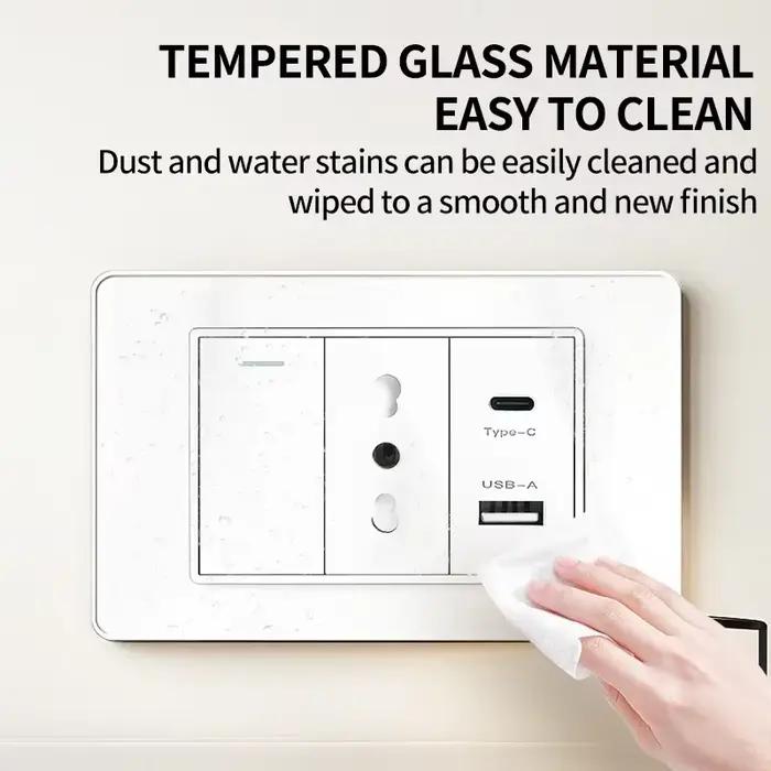  Prise murale ModernSeries avec USB-C PD 3.0 - Design Schuko Italie/Chile et panneau en verre trempé anti-empreintes