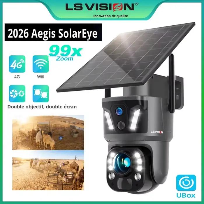 Caméra solaire PTZ LS VISION 8MP à 3 objectifs et double écran