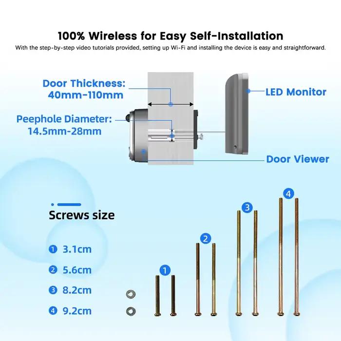 Tuya Smart 3MP 140 ° grand Angle de vue Mini judas numérique visionneuse WiFi IR PIR détection sonnette caméra de porte Alexa Google